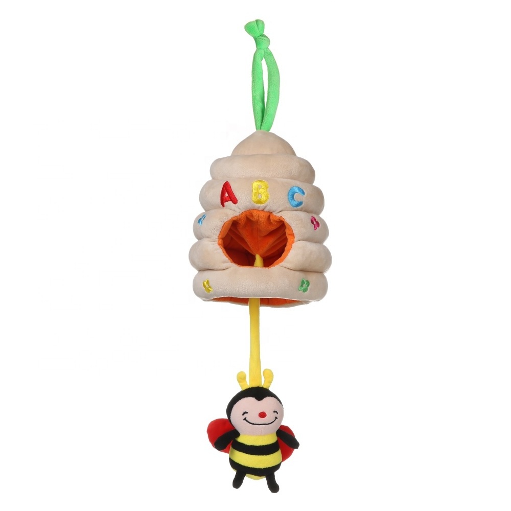 Lovely Honey Plush Pull String Musical Baby Hanging Animal Toy Custom OEM Cute Musical Soft Plush Educational Toys