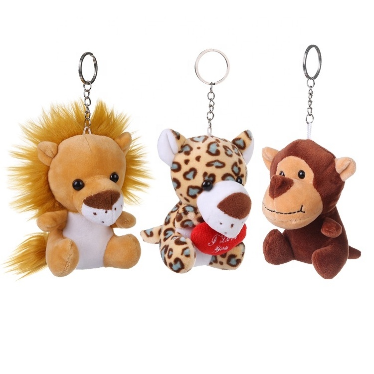 Mini size stuffed animals monkey tiger lion elephant soft toys customized cheap plush animals keychain toys promotion