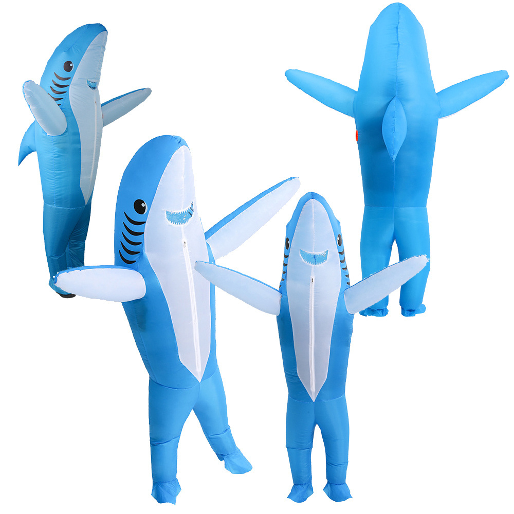 Funny Party Adult Cosplay Blue Shark Fully Body Inflatable Costumes Custom Animal Design Halloween Carnival Mascot Costumes