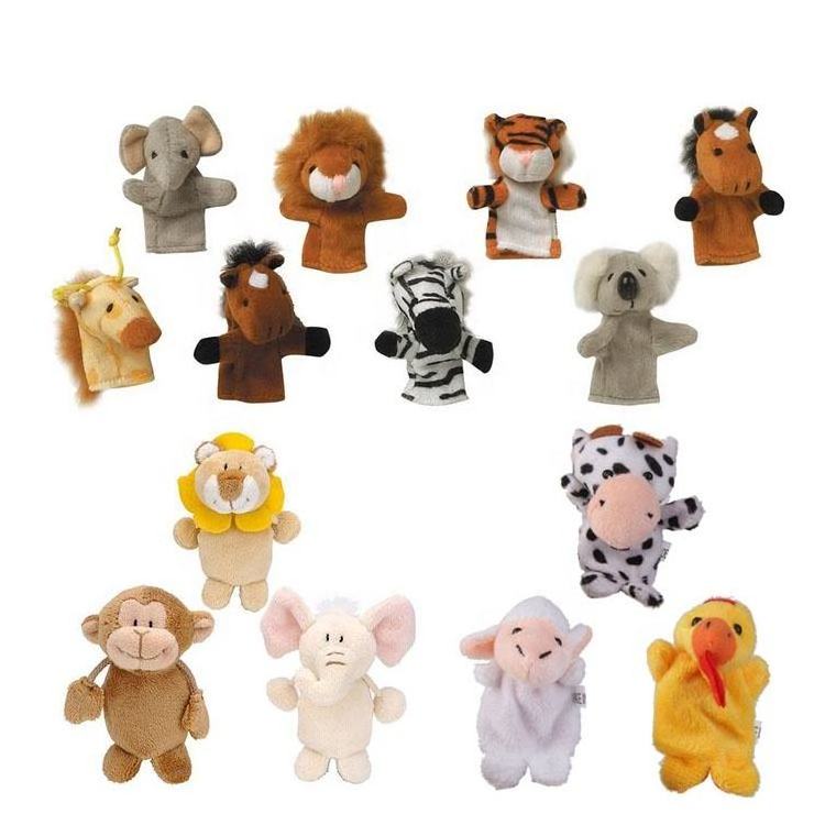 Educational Plush Stuffed Animal Cartoon Finger Hand Puppets Wholesale Custom Cute Soft Plush Doll Finger Puppets