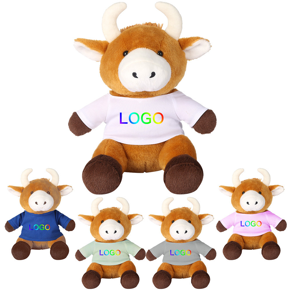 Promotional Custom LOGO Sublimation Stuffed Animal Plush Toys With Blank Shirt Wholesale Cheap OEM Bull Bear Soft Toys Gifts