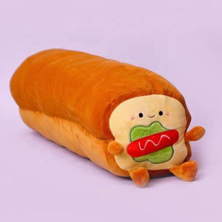 Cartoon Cute Long Bread Ham Hamburger Plush Pillow Toys Custom Food Shaped Pillow Soft Stuffed Plushies