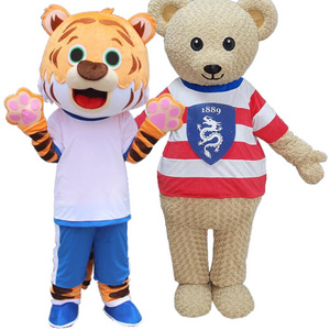 Custom Adult Stuffed Cartoon Animal Company Mascot OEM Plush Tiger Yellow Color Teddy Bear Mascots Costumes