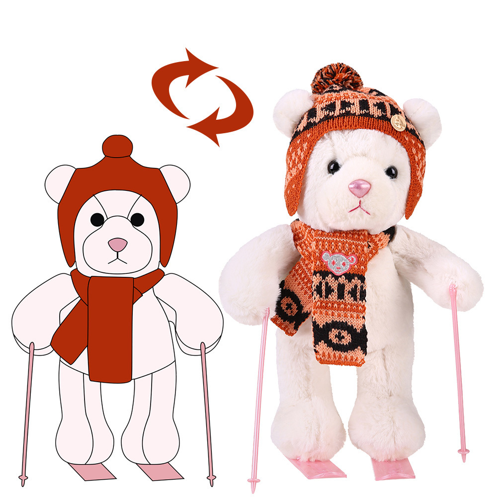 Fluffy Plushies Skiing Design OEM Made Plush Teddy Bear Wholesale Plush Polar Bear With Scarf