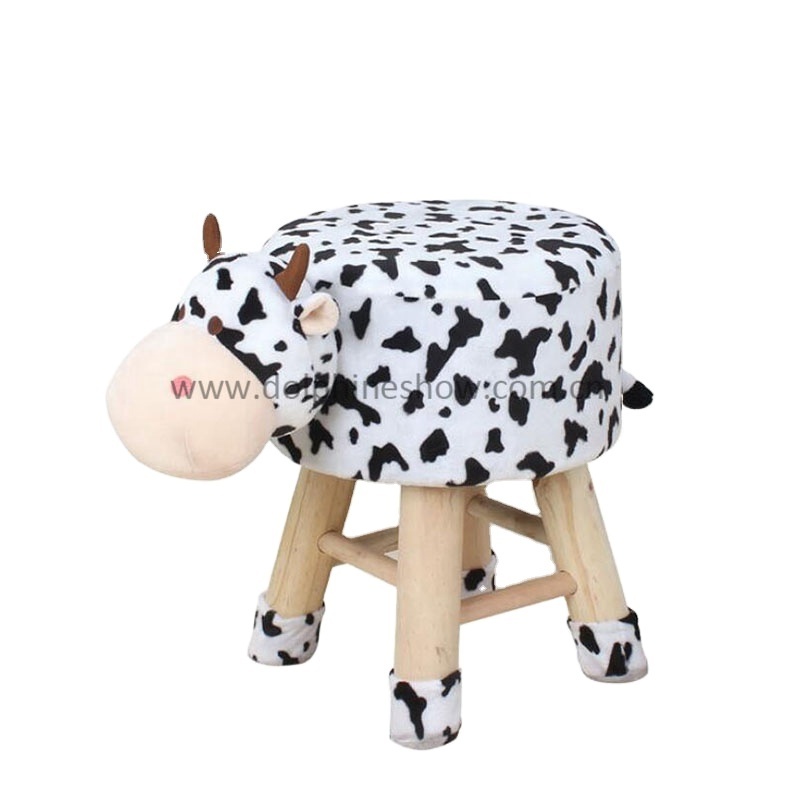 Wholesale Replaceable Rooms Furniture Lovely Cartoon Baby Seat Dairy Cow Baby Chair Custom Kids Animal Wooden Stools