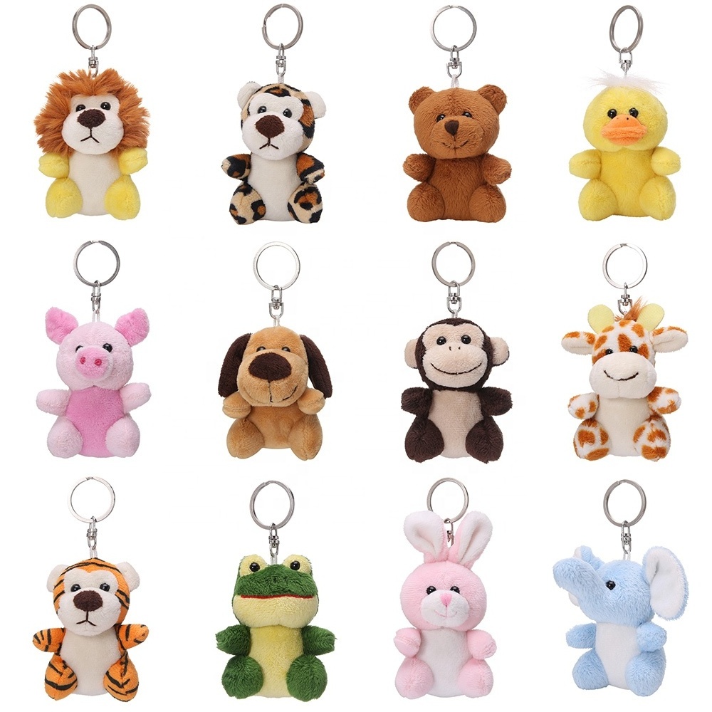 Mini size stuffed animals monkey tiger lion elephant soft toys customized cheap plush animals keychain toys promotion