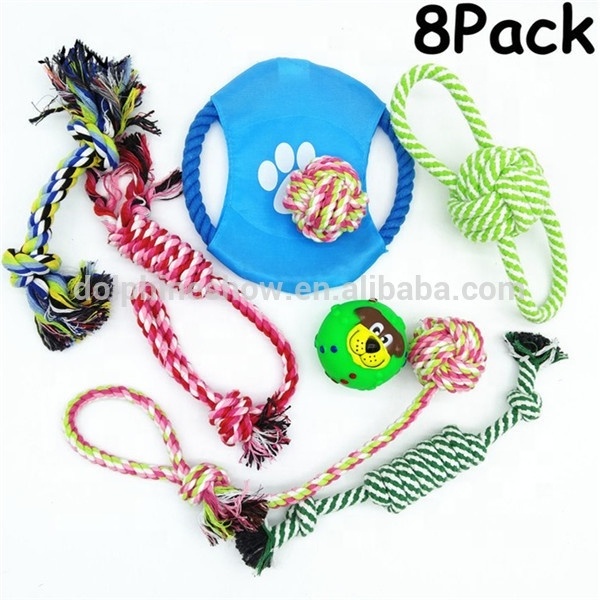 Wholesale factory cheap 12 Pack cotton rope dog chew toys set 2017 Brand LOGO squeaky cat dog toy for pet