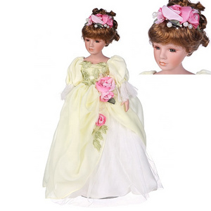 2015 American 18 inch girl doll with yellow dress cheap porcelain doll