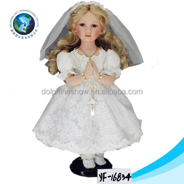 Beautiful princess girl doll white wedding dress cute bride porcelain doll