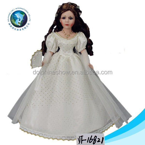 Beautiful princess girl doll white wedding dress cute bride porcelain doll