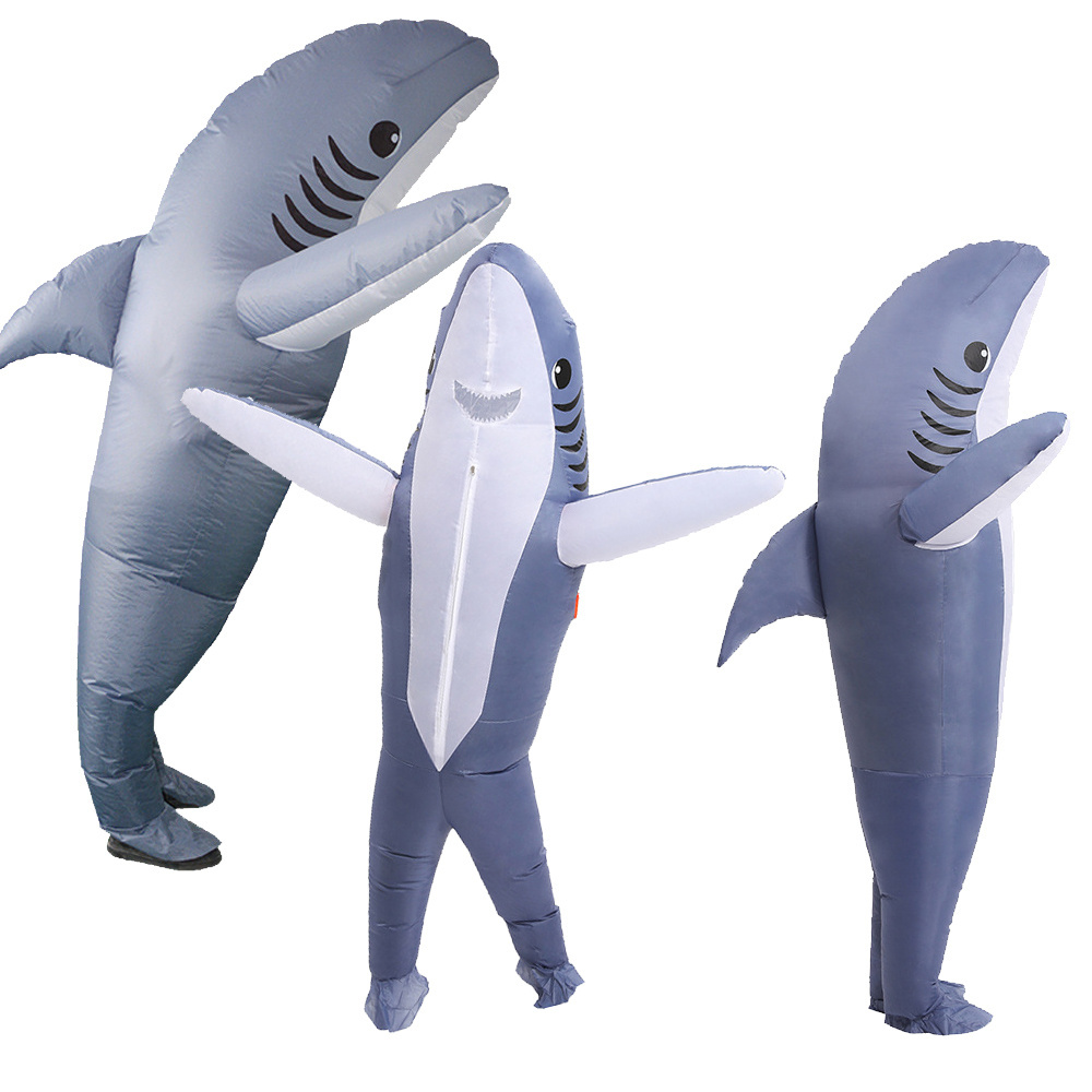 Funny Party Adult Cosplay Blue Shark Fully Body Inflatable Costumes Custom Animal Design Halloween Carnival Mascot Costumes