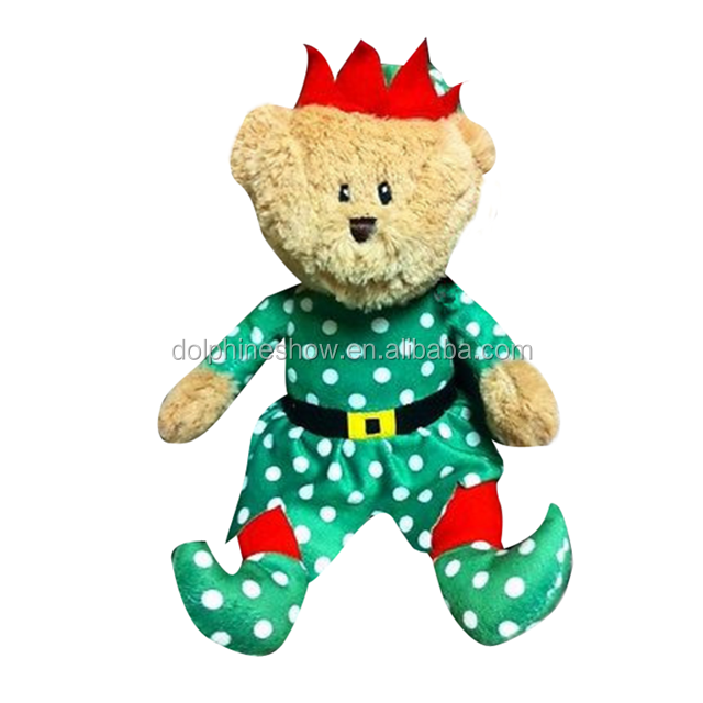 Custom Stuffed Animal Plush Christmas Ornaments Teddy bear in Elf Knitted Sweater Shirt