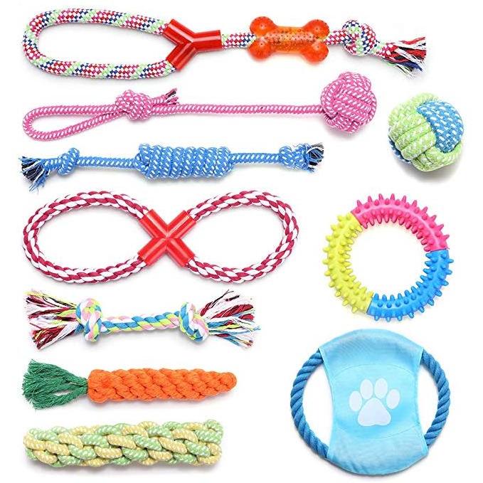 Wholesale factory cheap 12 Pack cotton rope dog chew toys set 2017 Brand LOGO squeaky cat dog toy for pet