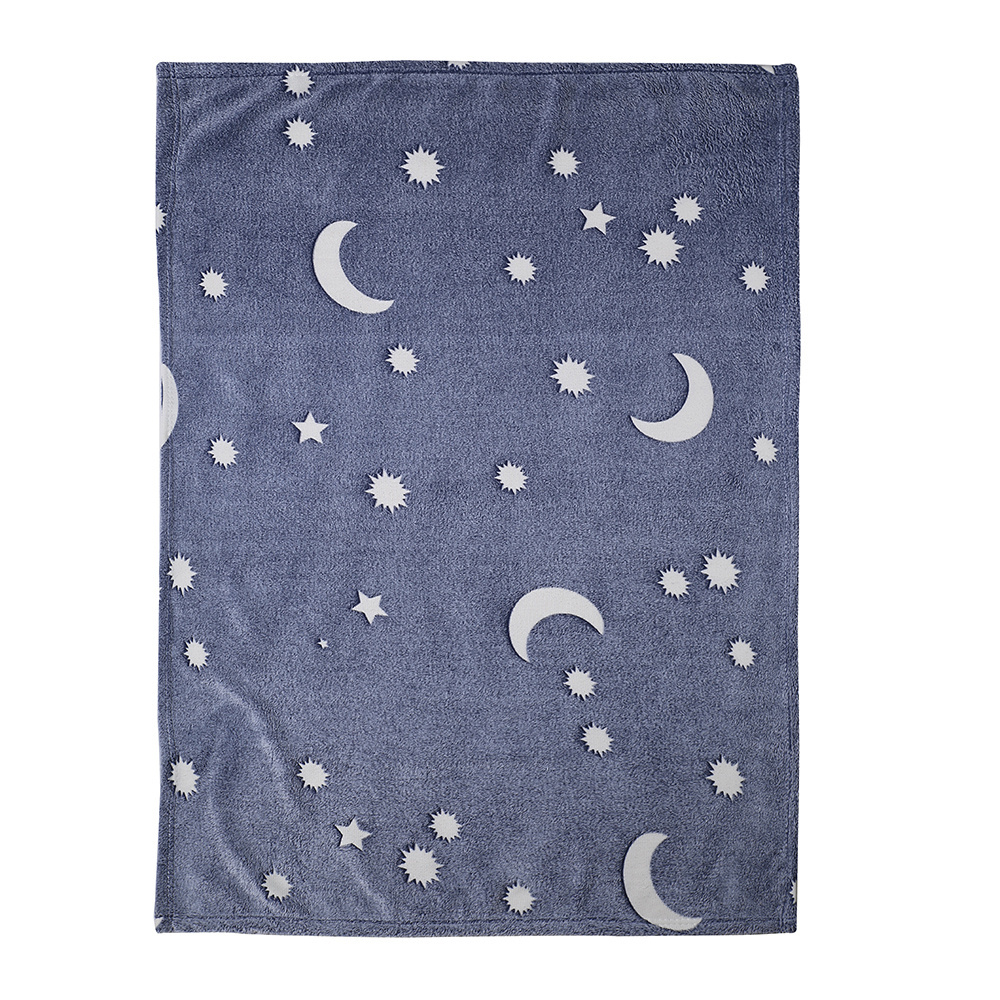 Children Super Soft Fleece Glow In The Dark Blanket Cozy Grey Moon Star Shining Pattern Luminous Blankets