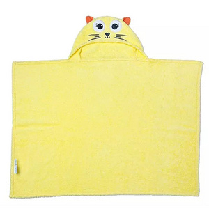 100% Bamboo Animal Baby Bath Hooded Towel Cartoon Kids Yellow Cat Kitten Custom Cotton Towel