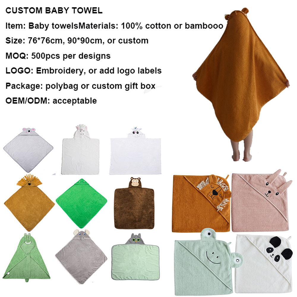 100% Bamboo Animal Baby Bath Hooded Towel Cartoon Kids Yellow Cat Kitten Custom Cotton Towel