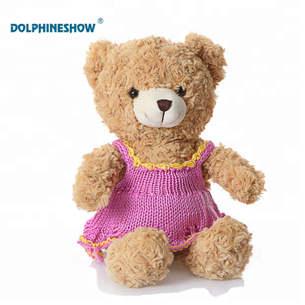 High quality customized cute knitted sweater dress soft stuffed teddy bear plush toys to kids gifts