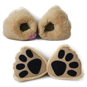 Custom Comfortable Teddy Bear Slippers Plush Toys Fur Brown Bear Paw Foot Plush Indoor Shoes Slippers For Children