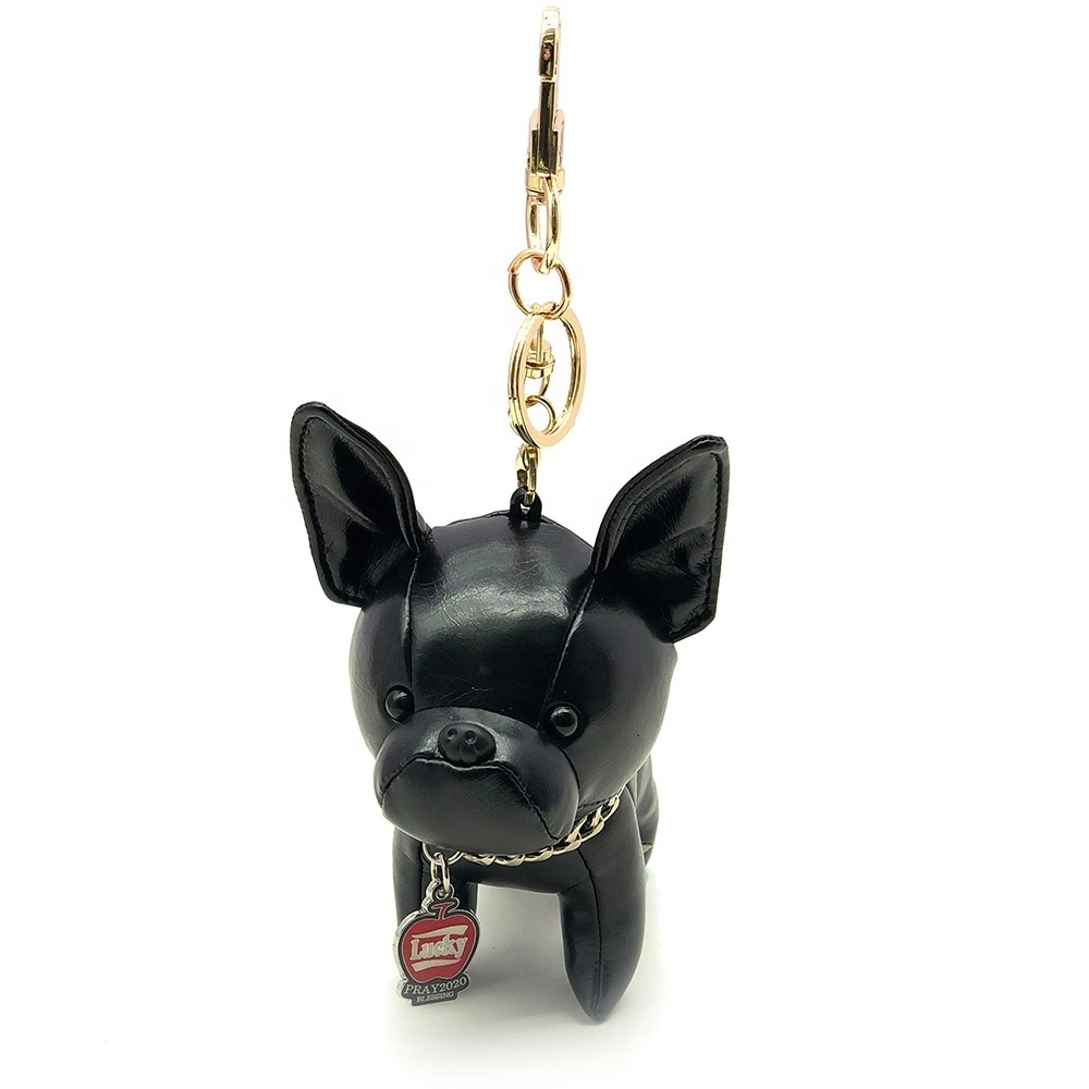 Handmade French Bulldog Keychain Soft Real Leather Cute Car Circle Key Rings Pendant Gift Purse Handbag Backpack Accessories