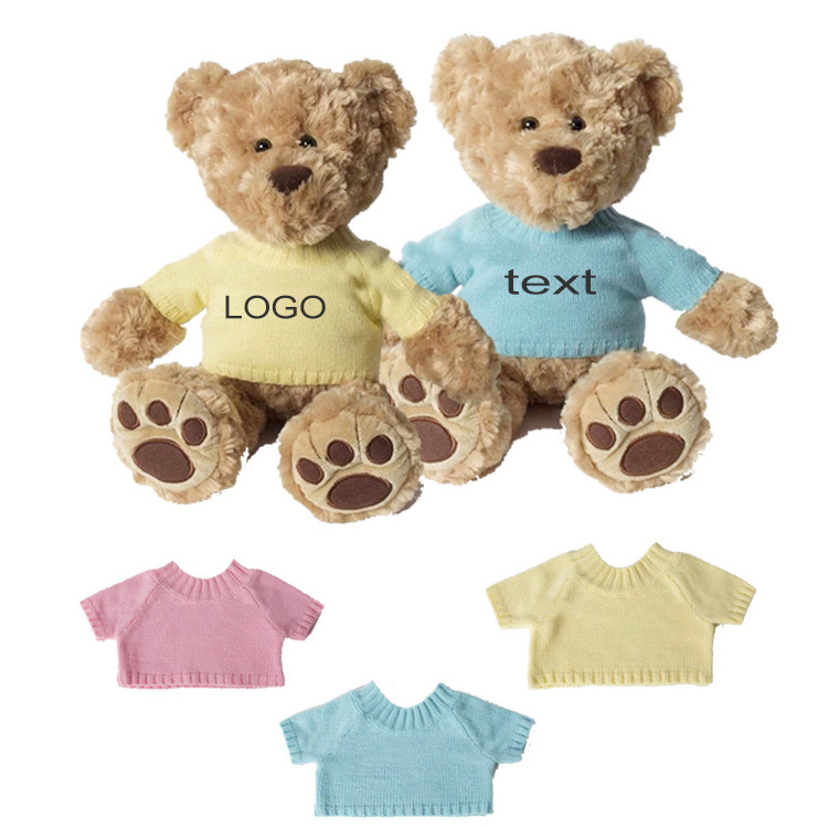 Kids Custom Stuffed Animals Soft Plush Toy Teddy Bear With Sweater Wholesale Branded Embroidery LOGO Plush Knitted Teddy Bear