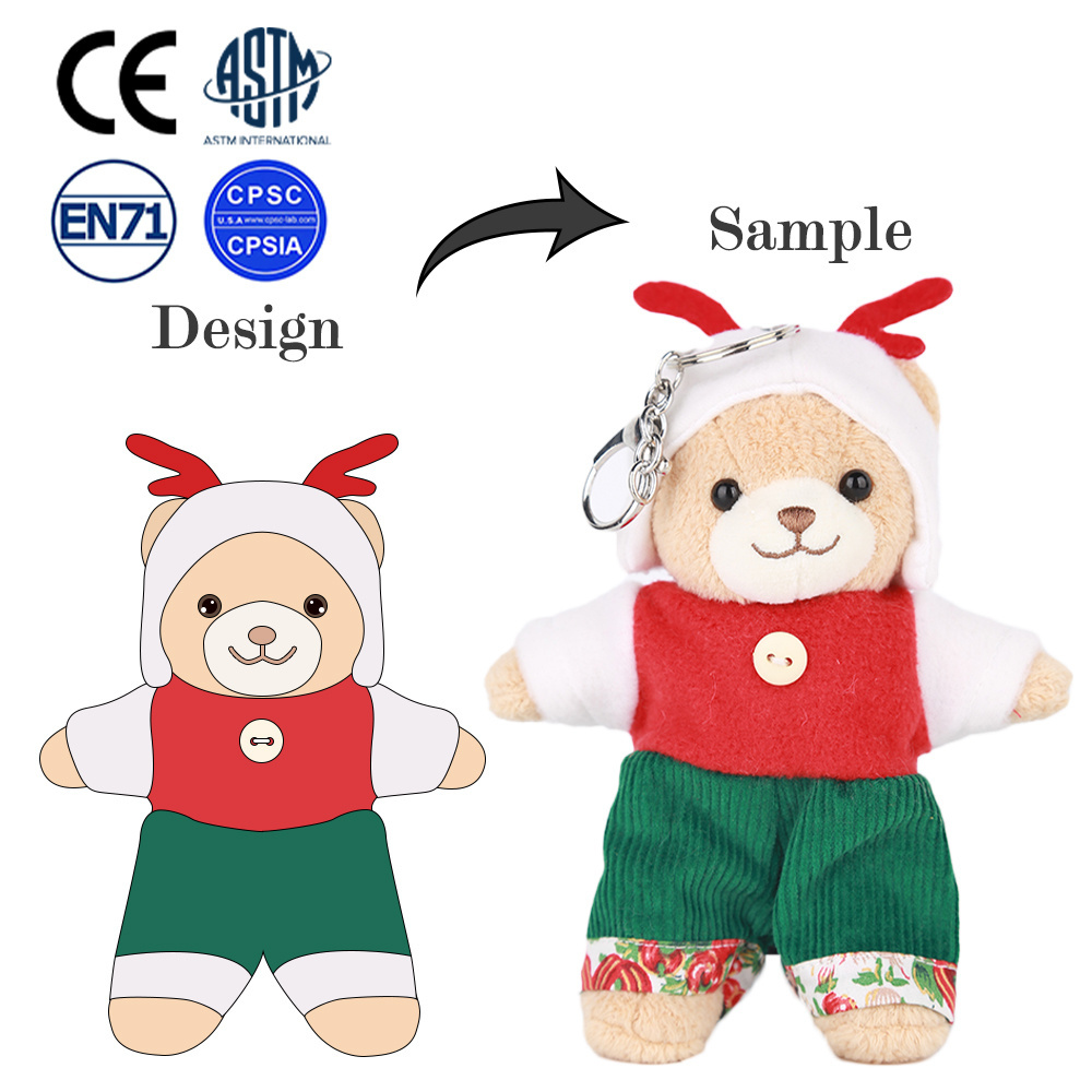 Customized doll from cartoon pictures cute custom plush doll teddy bear with knitted sweater dress handmade