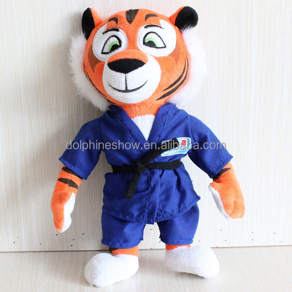 Personalized Mascot Stuffed Animal Soft Toy Tiger Promotional Custom LOGO Taekwondo Judo Plush Uniform Tiger Toys