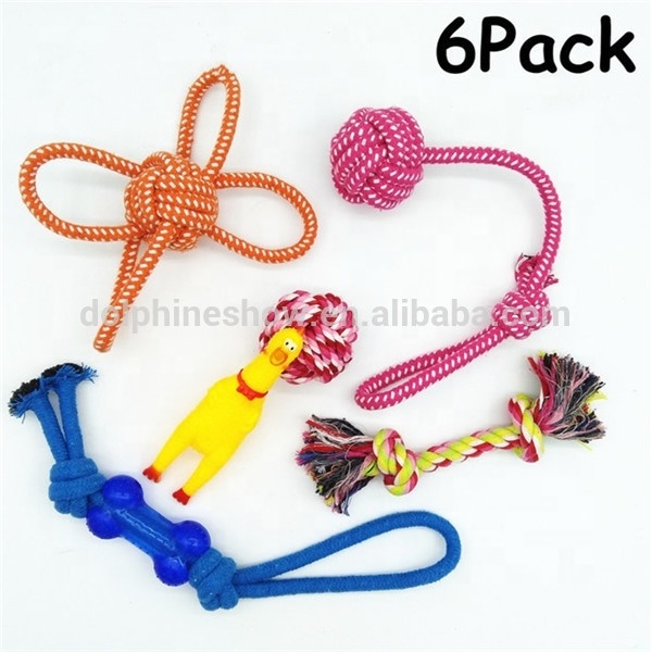 Wholesale factory cheap 12 Pack cotton rope dog chew toys set 2017 Brand LOGO squeaky cat dog toy for pet