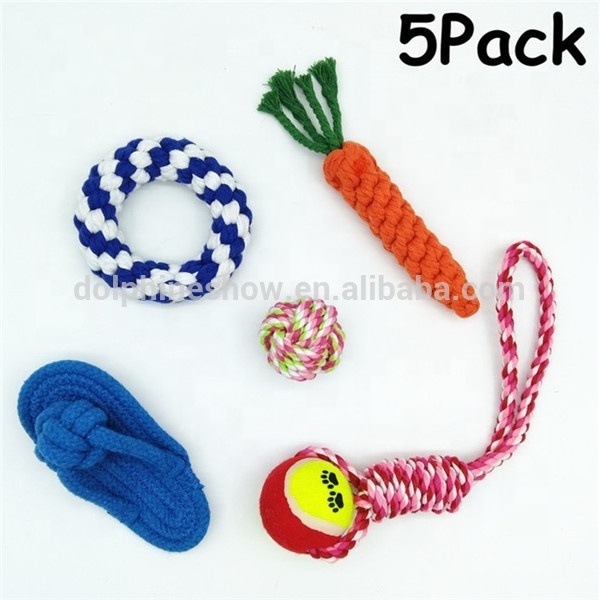 Wholesale factory cheap 12 Pack cotton rope dog chew toys set 2017 Brand LOGO squeaky cat dog toy for pet