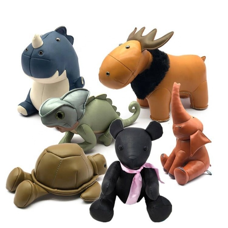 Luxury Vegan Leather Stuffed Animal Toys Custom Pu Leather Material Bear Handmade Soft Toys