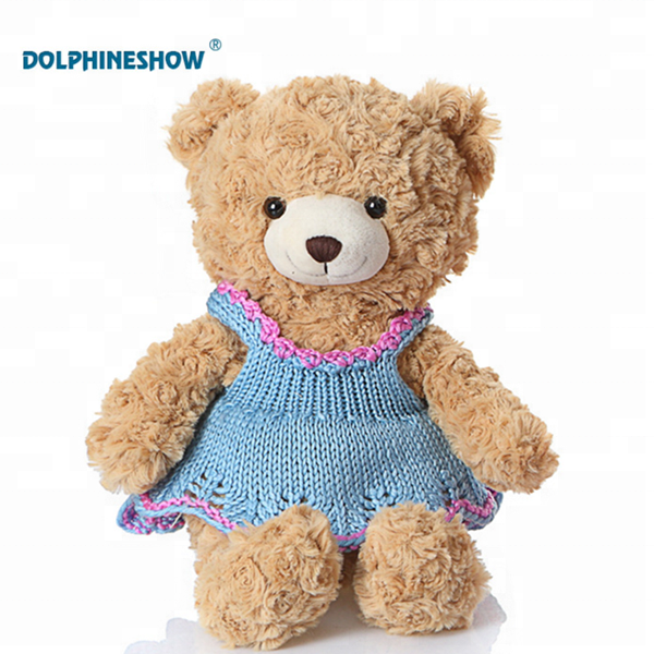 High quality customized cute knitted sweater dress soft stuffed teddy bear plush toys to kids gifts