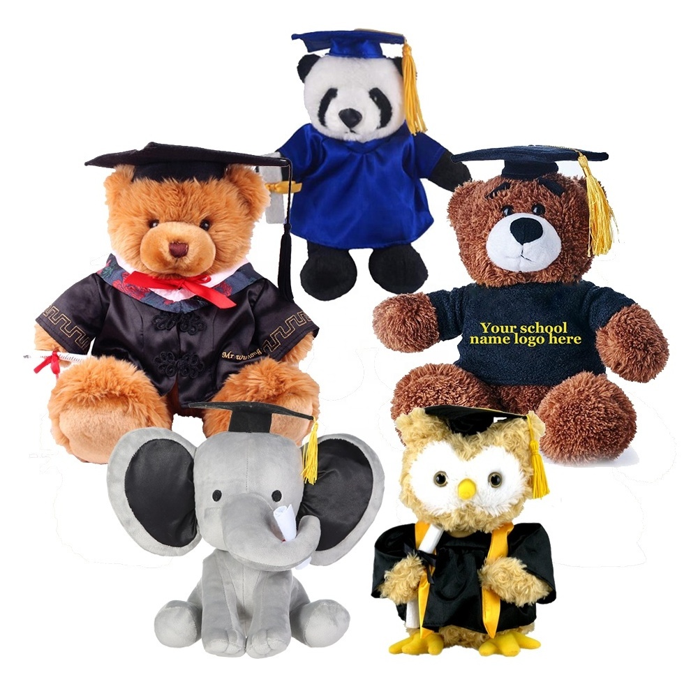 LOW MOQ Graduation Stuffed Animal Owl Plush Toys Soft Kids Graduation Gifts Souvenir Plush Graduation Doll Bear Toys