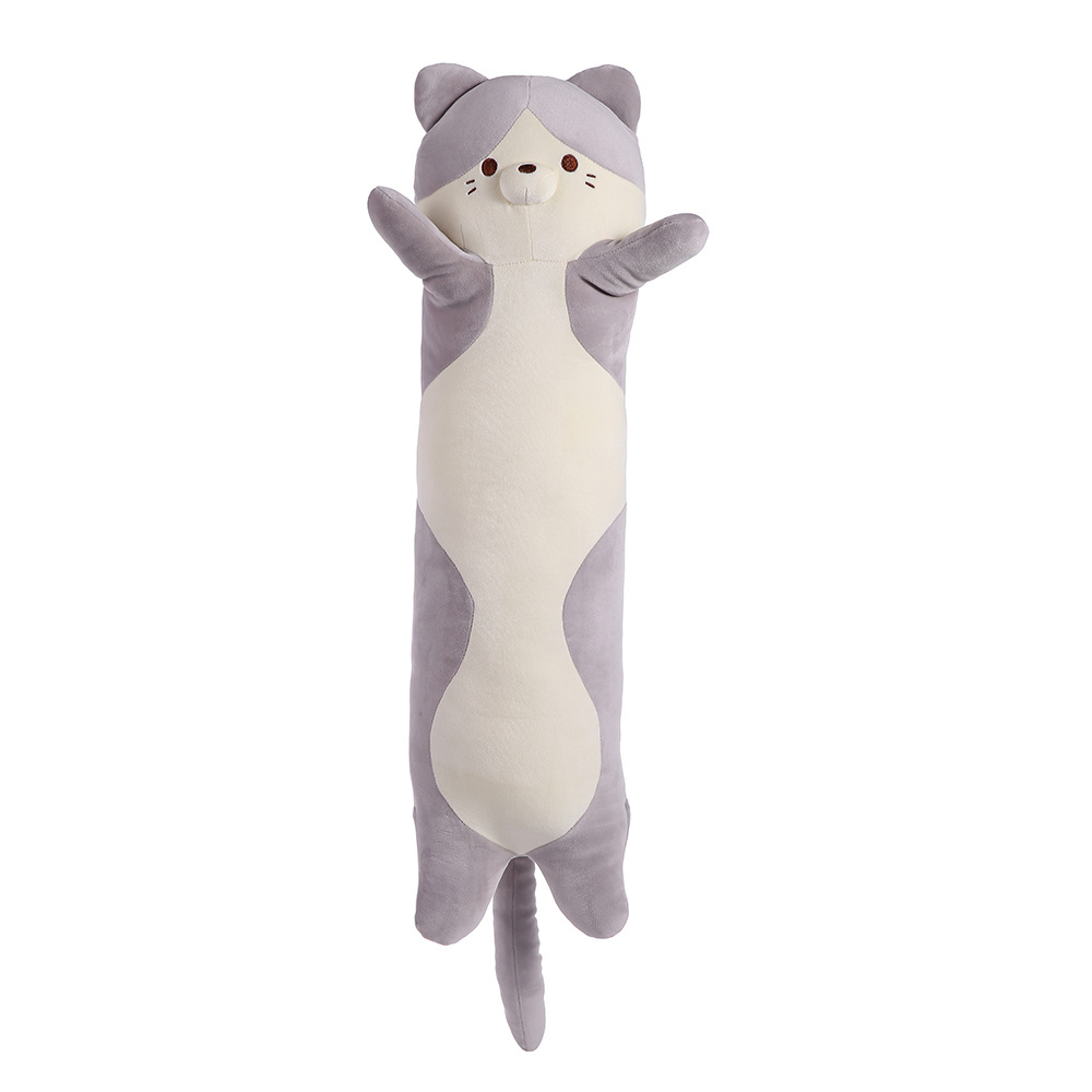 Wholesale Cute Soft Stuffed Animal Gray Cat Long Pillow Toy For Kids Custom Giant Super Soft Plush Cat Pillow