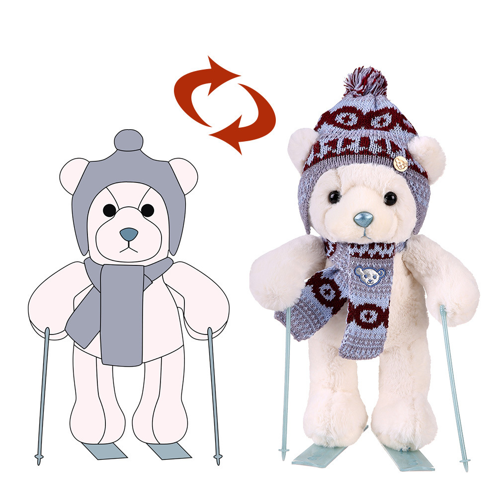 Fluffy Plushies Skiing Design OEM Made Plush Teddy Bear Wholesale Plush Polar Bear With Scarf