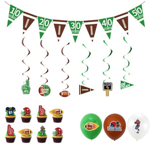 Rugby/American Football player match theme hanging swirls flags helium balloon cupcake toppers for birthday party supplies decor