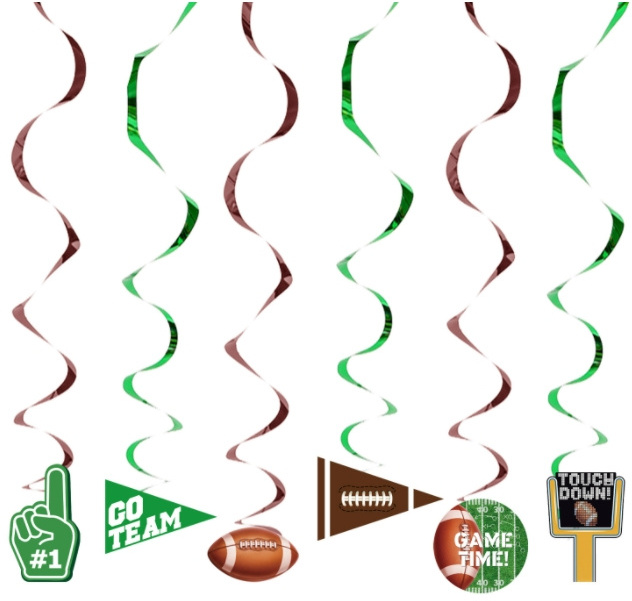 Rugby/American Football player match theme hanging swirls flags helium balloon cupcake toppers for birthday party supplies decor