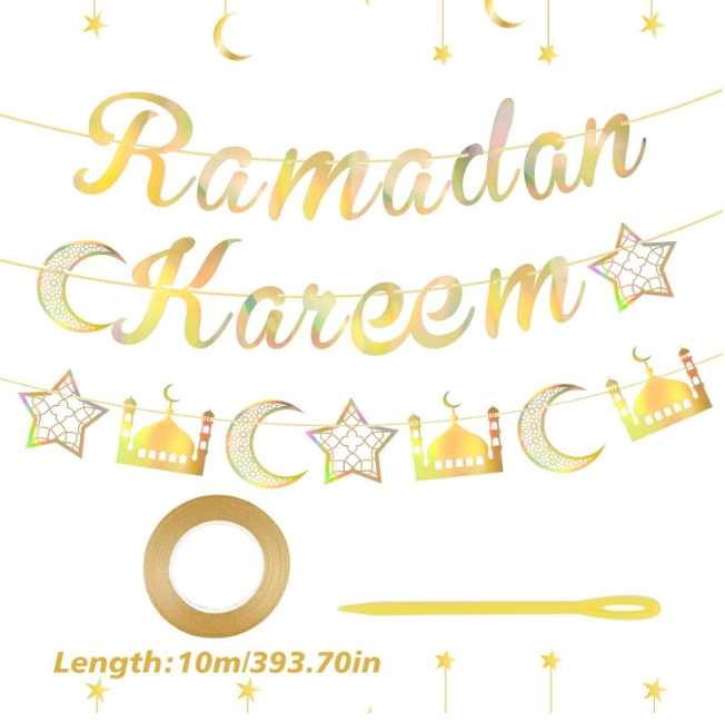 Ramadan Kareem banners wreaths Eid al Fitr Mubarak lantern stars moon hanging wreaths Islamic Muslim Ramadan house decorations