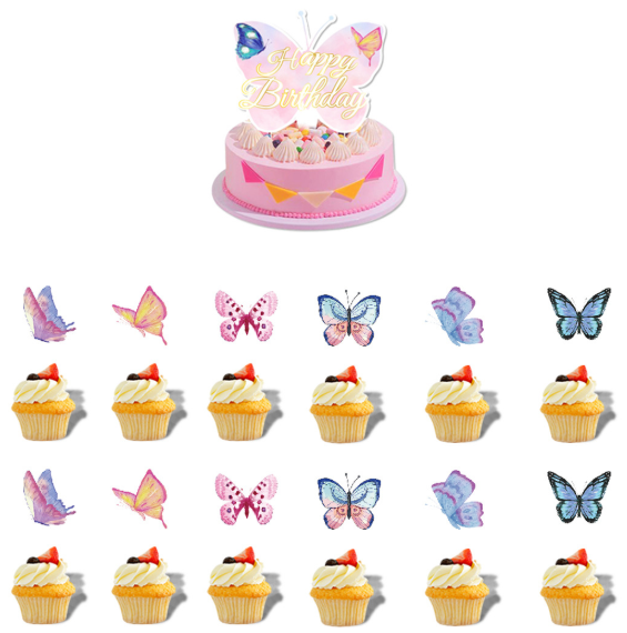 Butterfly Theme kids Birthday Party Decoration Set with Birthday Banners pastel balloons Backdrop poster Tablecloth cake toppers