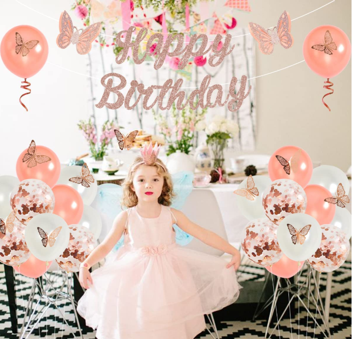 Butterfly theme women girl Birthday Party Happy Birthday Banner Butterflies cake Toppers helium confetti Balloons Decor supplies