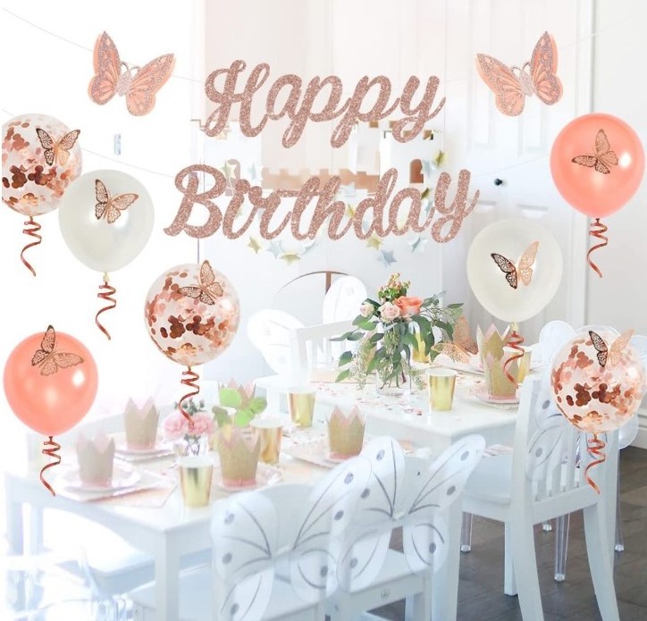 Butterfly theme women girl Birthday Party Happy Birthday Banner Butterflies cake Toppers helium confetti Balloons Decor supplies