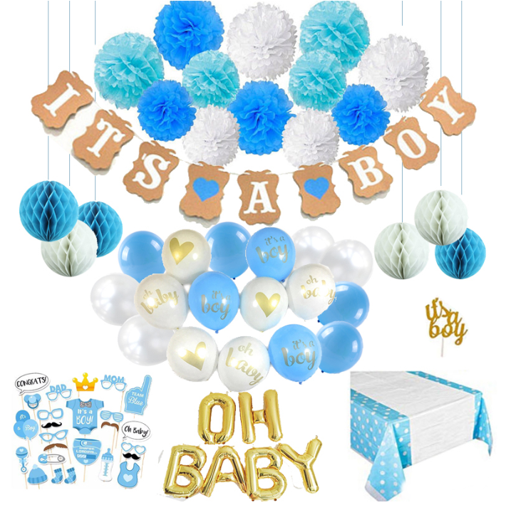 IT'S A BOY banners Garland printed Balloons photo props table cloths cupcake toppers for Gender reveal home party decor supplies