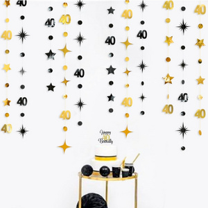 Gold 18th-80th Birthday Decor Number 40 Dots Stars Garland Foil Streamer Banner Bunting for Birthday Anniversary Party Supplies