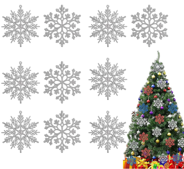 3D Snowflake Hanging Pendant Glitter Silver Christmas Tree Decor with Ceiling Swirl for Xmas New Year Christmas Party Decoration