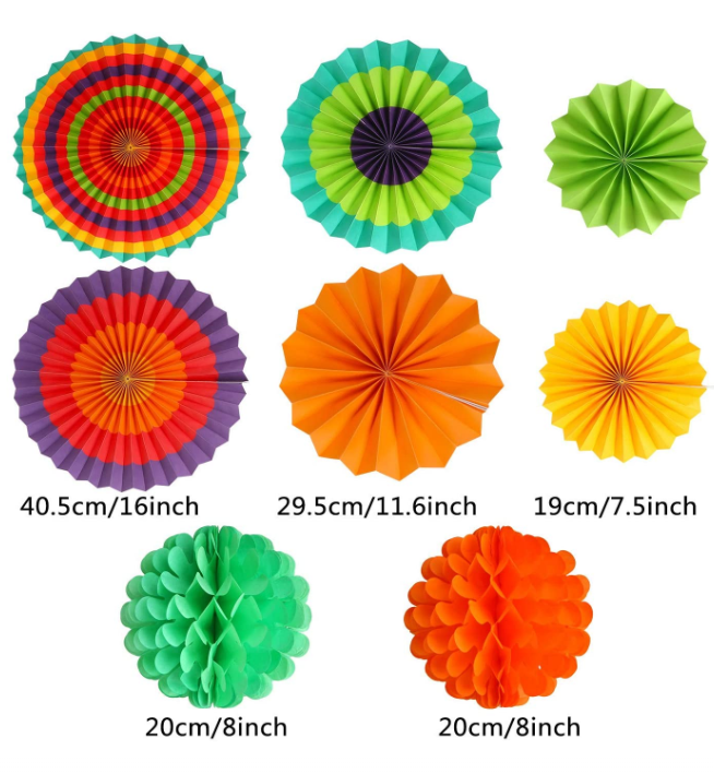 Hanging Paper Fan Tissue Pom Poms Flower Balls Honeycomb Rainbow Dots garland for Birthday Carnivals Christmas Party Decorations