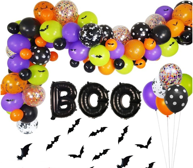 Scary Halloween latex Balloons Garland arch Kit BOO Foil Balloons with 3D Bat stickers for Trick or treat Party Decor Supplies