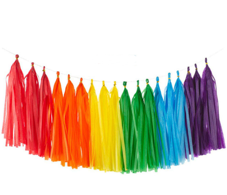 Rainbow Colored Tissue Foil Fringe Trim Tassels set Garland for Christmas Birthday Wedding Festival party Decorations supplies