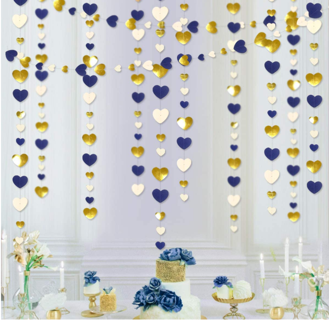 Blue Gold Hanging  Polka Circle Dots Paper Garland Streamers for Diwali Birthday Engagement Wedding Anniversary Xmas Party Decor