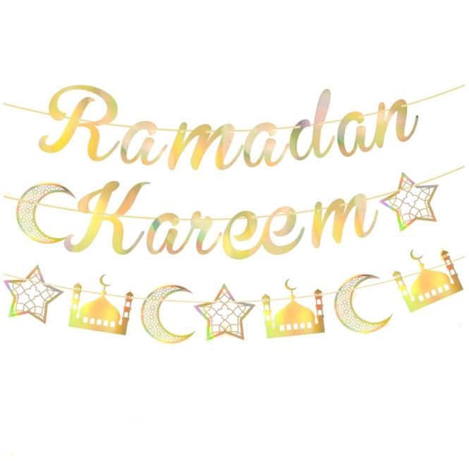 Ramadan Kareem banners wreaths Eid al Fitr Mubarak lantern stars moon hanging wreaths Islamic Muslim Ramadan house decorations