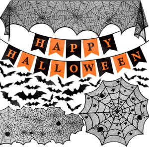 Spider Cobweb design Table covers cloths ornaments Happy Halloween flags and 3D Bat Stickers for Halloween Party Decor supplies