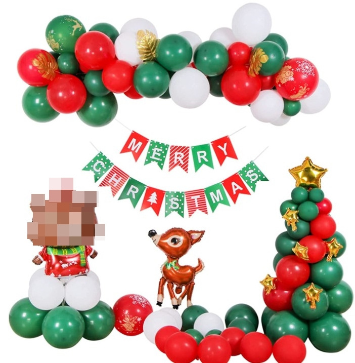 Green red Christmas latex balloons garland arch Christmas boy fawn foil Balloons for Xmas commercial activities party supplies