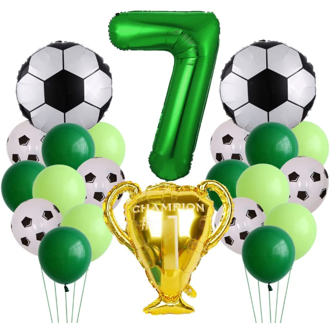 Soccer Football balloons Happy 8 year old boy birthday foil banner party decorations with football shoes sneaker cake topper tag